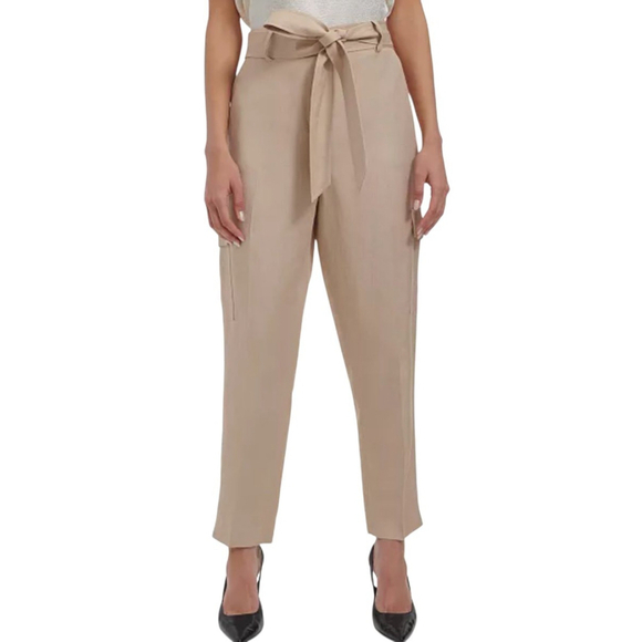 Calvin Klein Women Linen Blend Tie Waist Pants 12. Waist 36" Inseam 27" NWT $119 - Picture 1 of 9